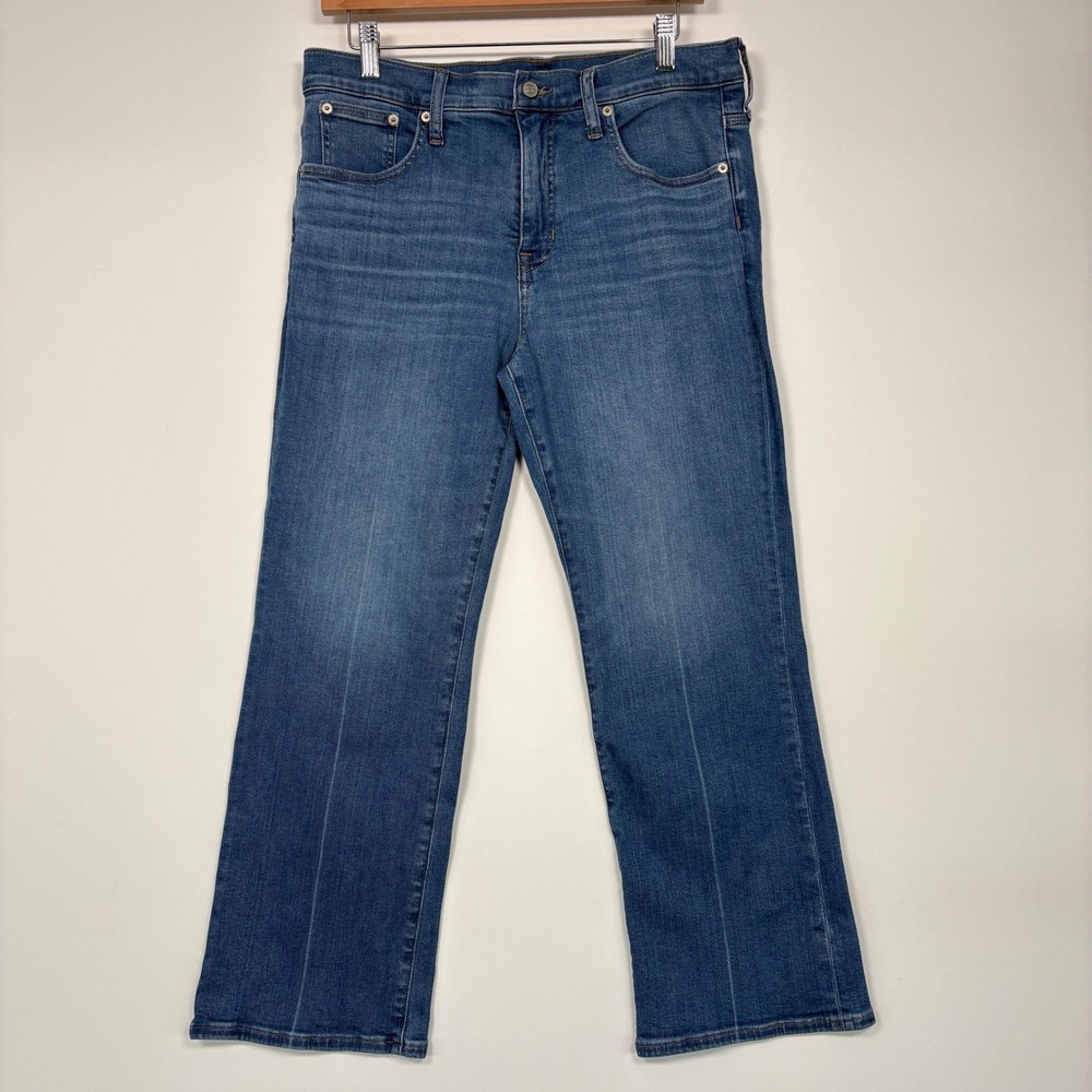 J.Crew Women Jeans 30 Blue Super-Stretch Mid Rise Kick Out Cropped Flare